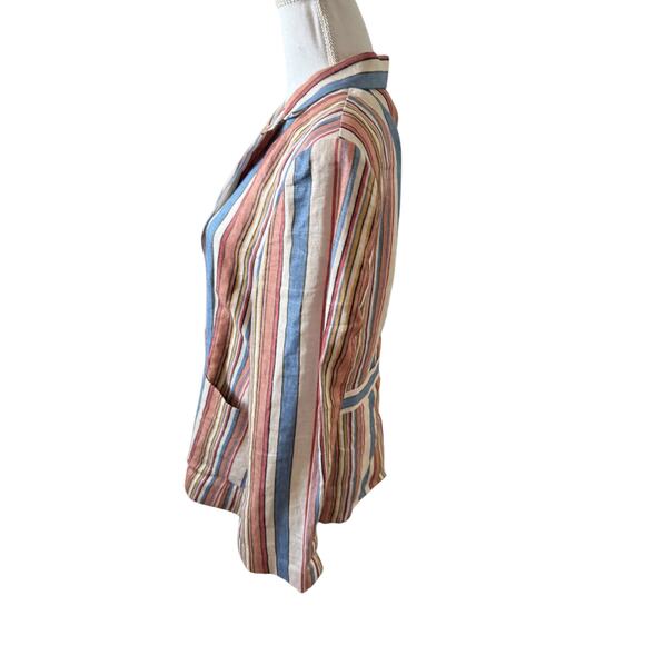 FRAME Birkin Linen Single Button Blazer Multi Stripe 10 - Picture 8 of 11